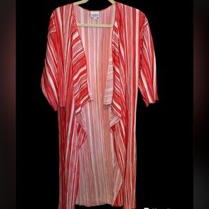 Coral Red & White Mid Length Stripe Kimono Coverup Sz M NWT
